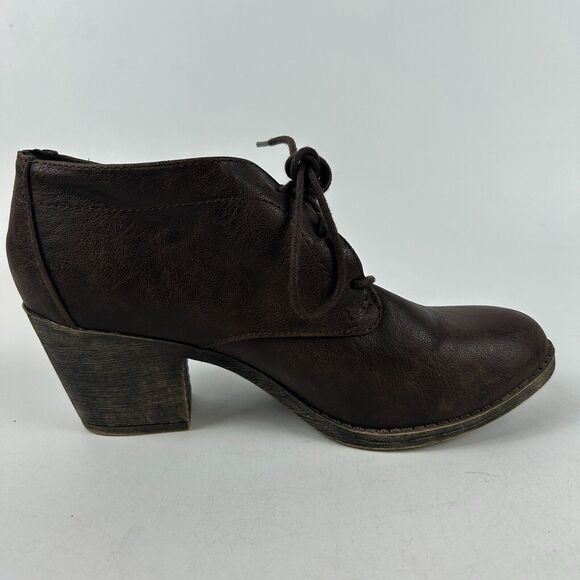 Rocket Dog Boots Womens 8 Ankle Booties Brown Leather Lace Up Block Heels - Picture 11 of 16